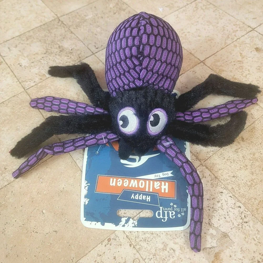 AFP Halloween Spider Dog Toy Squeaky Plush Purple Black NWT All For Paws
